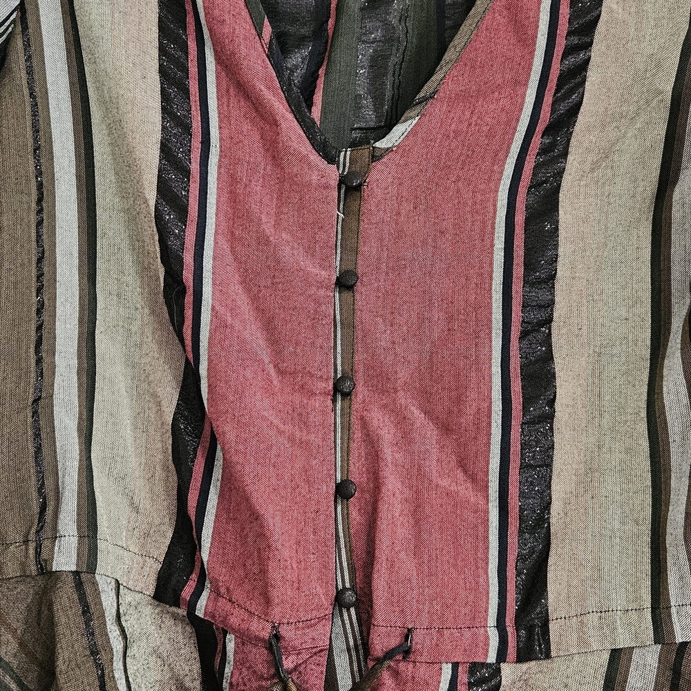 Striped V-Neck Blouse with Lace Trim - Picture 3 of 7
